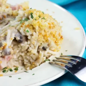 casserole on a plate with fork