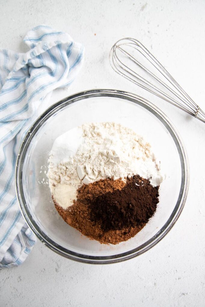 a bowl of flour and cocoa in a bowl 