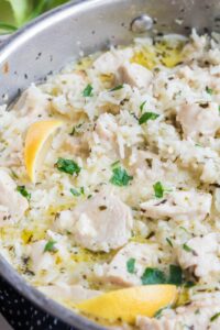One pot chicken and rice with lemon and parmesan