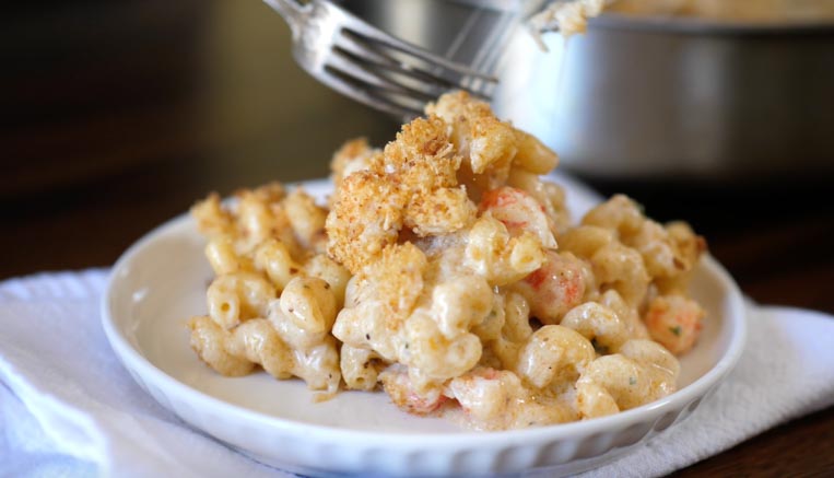 a plate of lobster mac and cheese