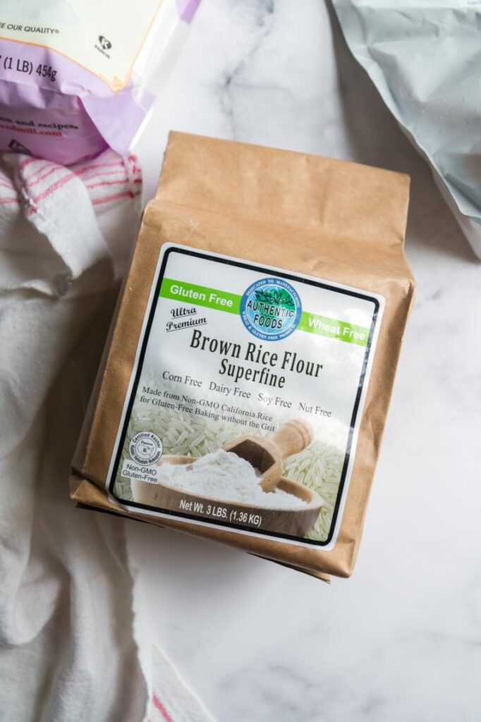 a bag of fine brown rice flour