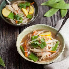 Change your routine with this asian chicken noodle soup's bright flavors.