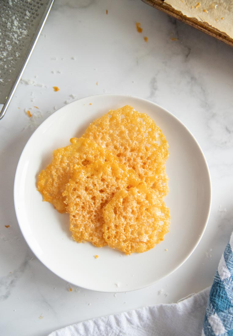 baked cheese crisps on a plate 