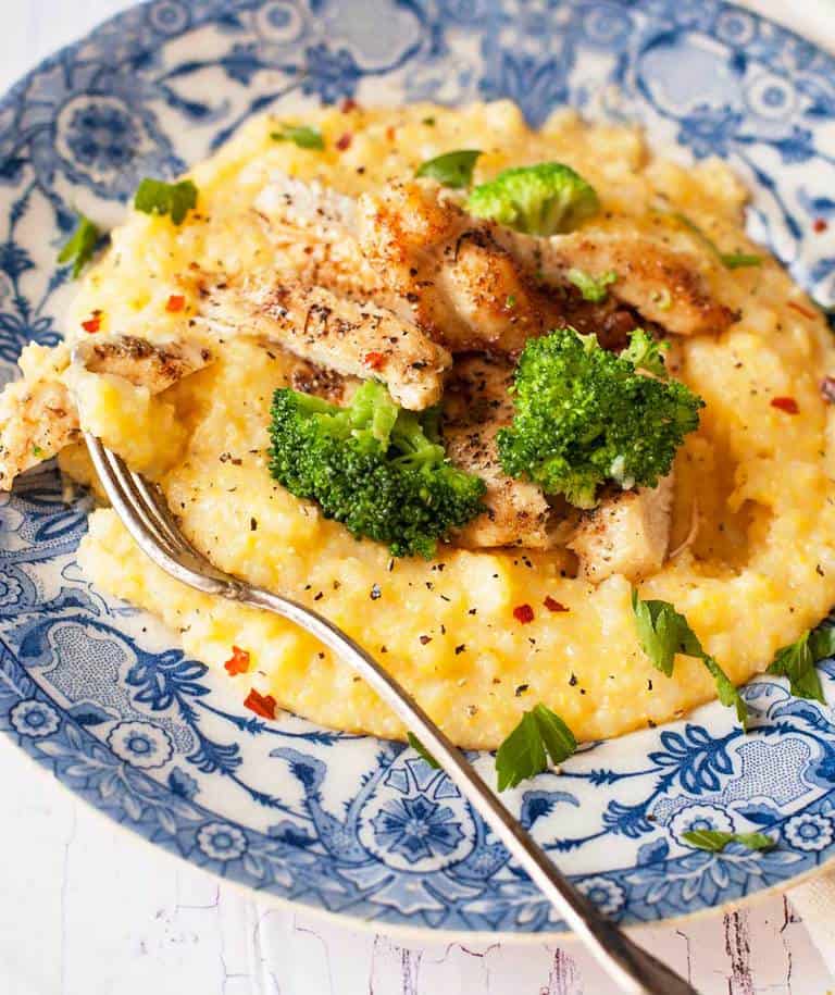 Chicken and broccoli with polenta is truly FAST to make and only looks fancy thanks to some serious grocery store shortcuts.