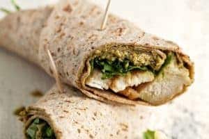 Light and healthy chicken pesto wraps