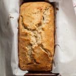 This easy gluten free banana bread is baked in a small loaf tin until golden on the outside and tender inside