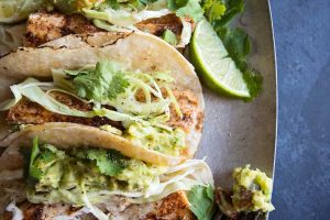 Easy grilled fish tacos with chunky avocado cream