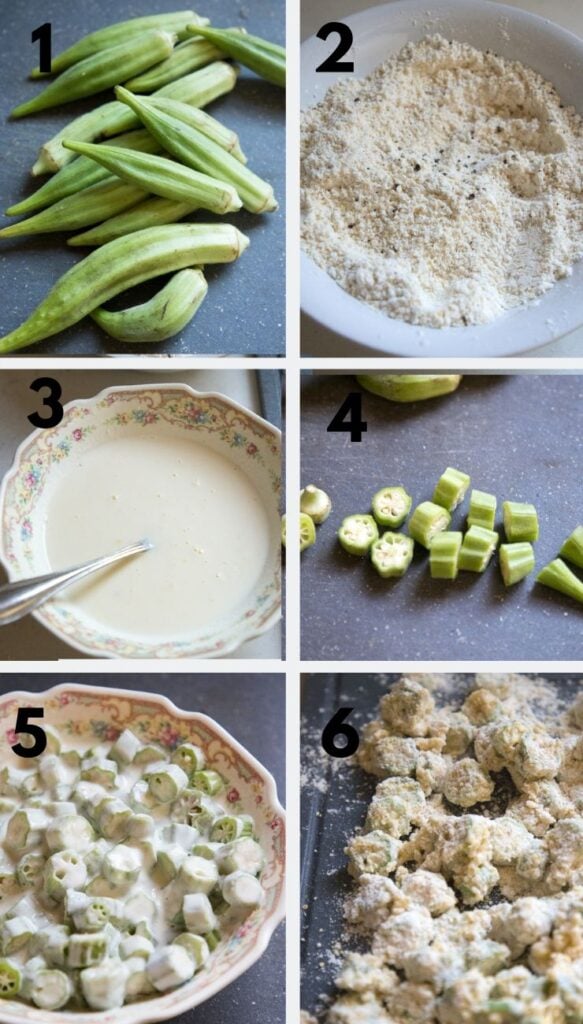 six steps to make fried okra 
