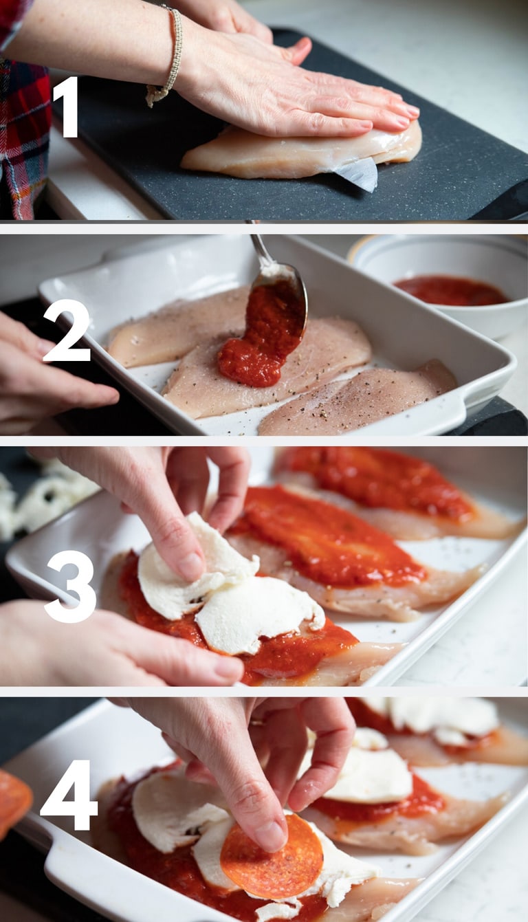 how to make pizza baked chicken step by step