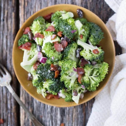 Tangy broccoli salad is a classic that blends sweet and sour into a great way to eat fresh vegetables